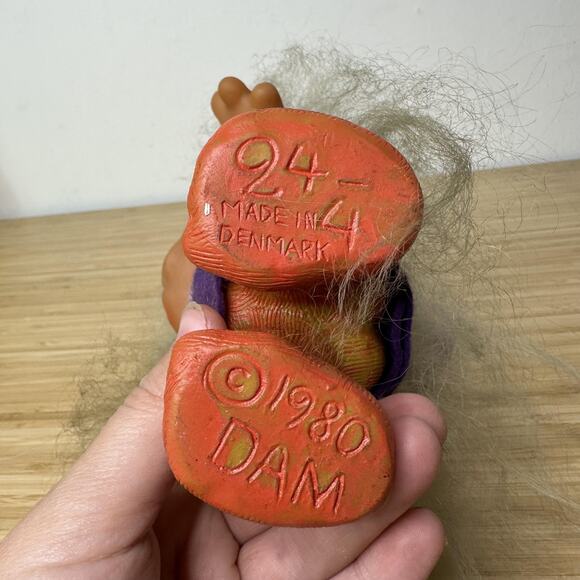 Vintage 1980 DAM Troll Doll Denmark 24-4 Marked Collectible White Hair Outfit 8" - Picture 9 of 9